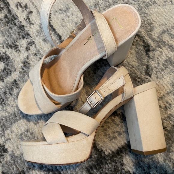 Lulus Light Nude Suede Ankle Strap Heels, Size 6 - Picture 7 of 11